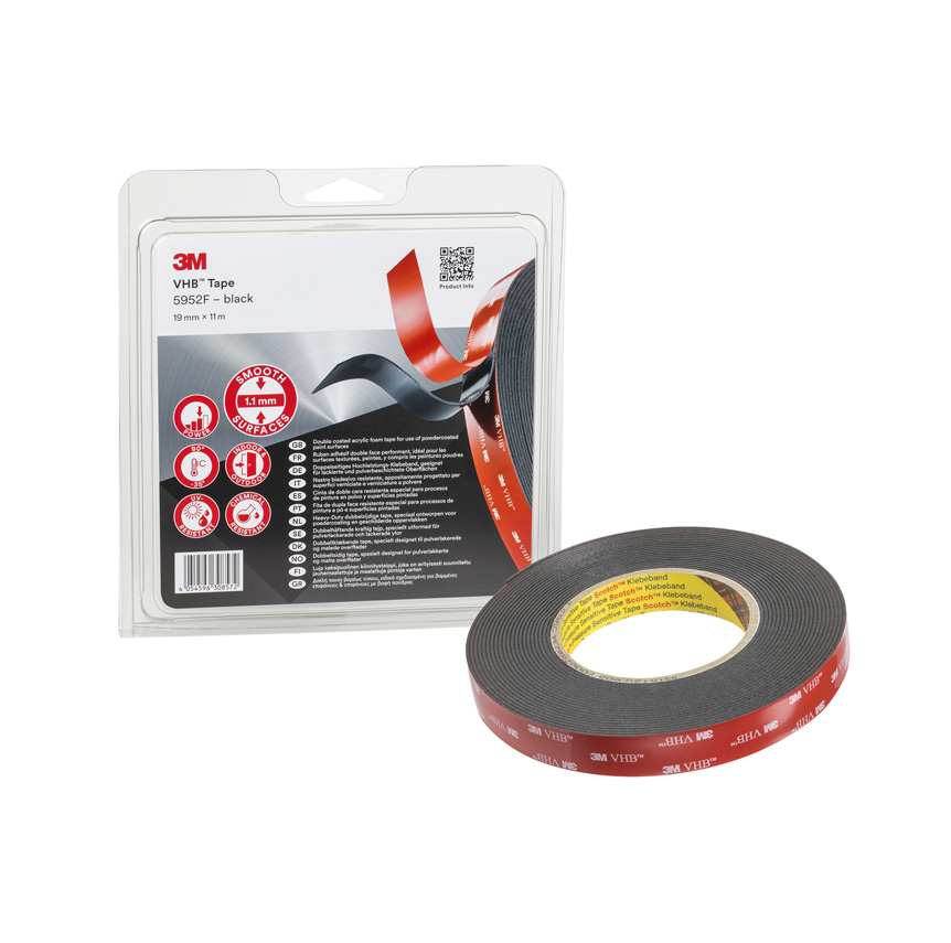 Nastro biadesivo alta tenuta 3M VHB 5952F 19 mm x 11 m x 1,1 mm colore nero