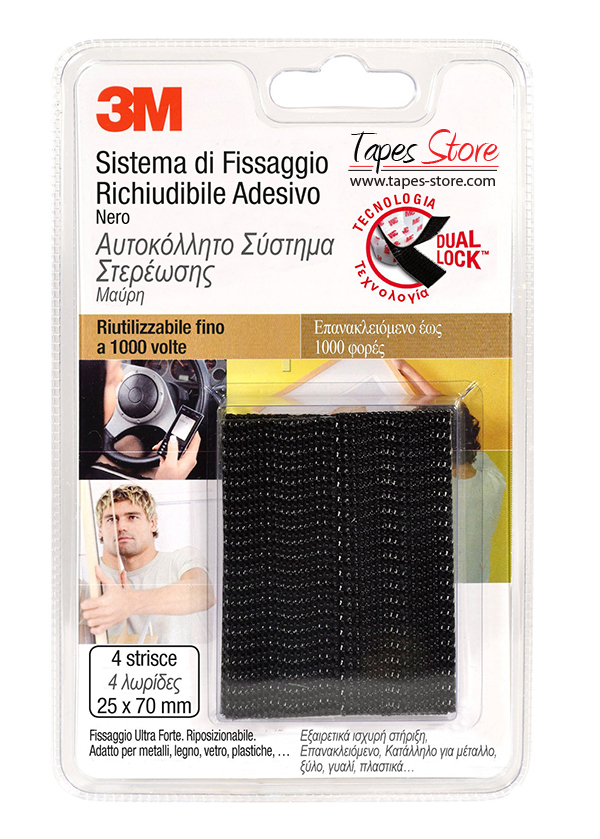 Dual Lock 3M sj3550 strisce di fissaggio richiudibile colore nero 4 pezzi da 25 mm x 70 mm