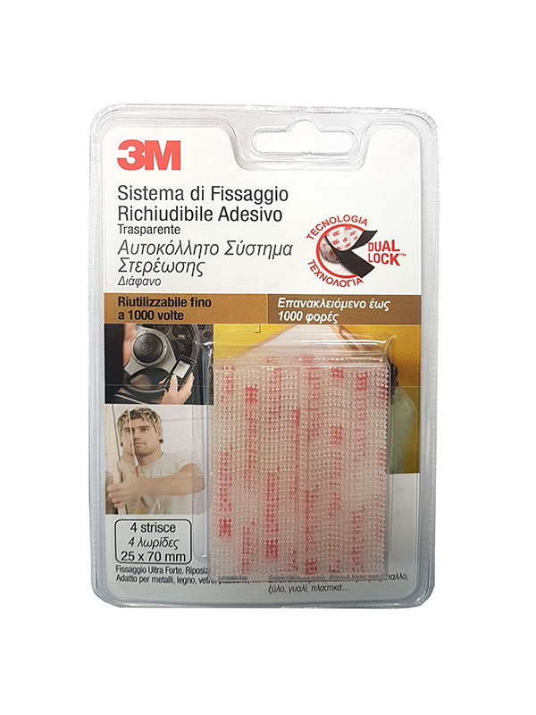 Dual Lock 3M sj3560 strisce di fissaggio richiudibile trasparente 4 pezzi da 25 mm x 70 mm